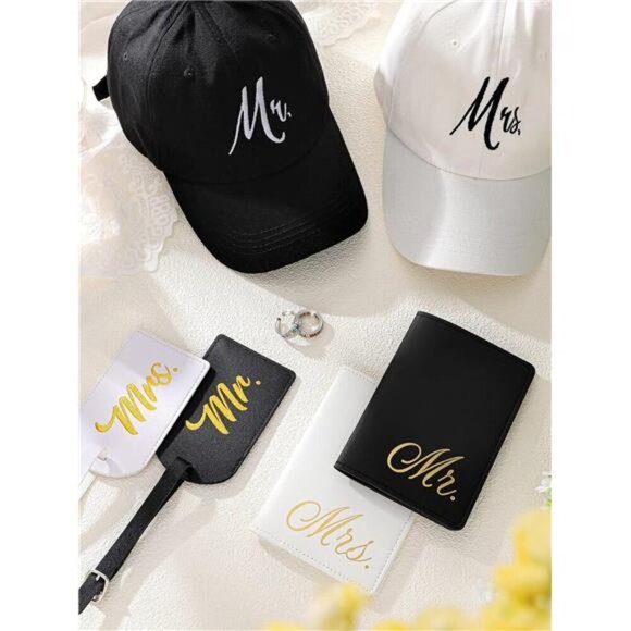 Mr & Mrs Travel Gift Set – Matching Hats, Passport Covers & Luggage Tags - Picture 6 of 7